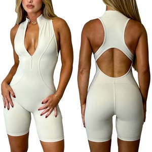 Body gainant blanc pour femme, col en V profond, dos nu, sans manches, taille haute, moulant, avec découpes - Product Image 1