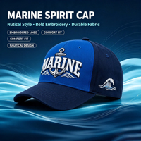 Topi Baseball Bordir 3D Motif Jangkar & Ombak Nautikal, Dapat Disesuaikan, untuk Memancing, Berlayar, dan Pemakaian Sehari-hari