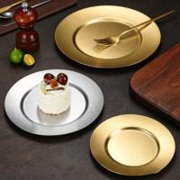 Plateau de service rond en laiton brossé FLEY, en acier inoxydable antirouille, pour décoration de table de mariage et événements