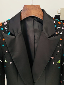 Ensemble de costume de luxe pour femme avec blazer orné de cristaux, <span class=keywords><strong>pantalon</strong></span> évasé à manches longues, coupe ajustée, idéal pour invitées de <span class=keywords><strong>mariage</strong></span>, tenue de soirée formelle, OEM - Product Image 5