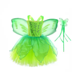 Vestidos meninas Floresta elfo traje infantil jogo Traje Tinker Bell Fada vestido enviar borboleta asas varinha de fadas