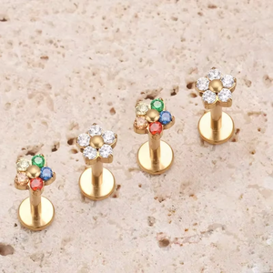 Piercing Labret, Anillos de <span class=keywords><strong>Nariz</strong></span> con Forma de Flor, Joyería de Titanio Dorado con Rosca Interna, Hipoalergénica, para Bodas y Compromisos - Product Image 3
