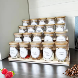 Xi lanh kín không khí nhà bếp chặt chẽ thủy tinh gia vị Jar container với nắp tre kính tròn bể chứa - Product Image 2