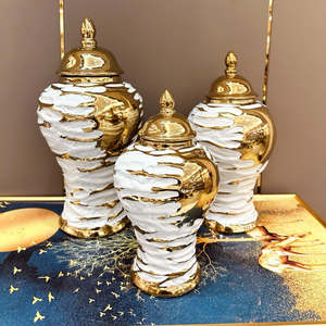 Light Golden Luxury <b>Vase</b> for Hotel, Desktop Decorative Home Centerpiece <b>Vase</b>, <b>Ceramic</b> Ginger Jar for Wedding Decoration &gift - Product Image 4