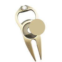 Outil de réparation de divots de golf personnalisé en alliage de zinc et acier inoxydable, fourche de golf vierge, marqueur de balle, ouvre-bouteille souple, avec logo personnalisé