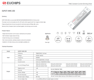 Euchips EUP12T-1HMC-200 200~350mA*1CH Controlador de Corriente Continua con Corte de Fase, Fuente de Alimentación para Iluminación LED de 12W - Product Image 2