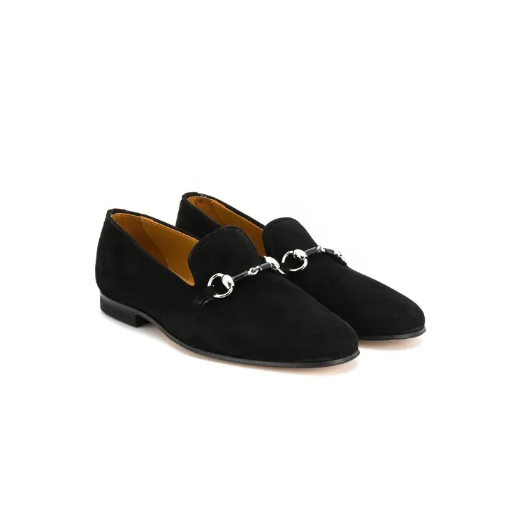 Latest Slip-On And Flat Sole Kids Quality Shoes Silver-Tone Hardware Boys Suede Black Loafers Shoes