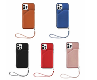 Casing HP Plastik PU Multi Warna Sunny dengan Ring, Kantong Kartu, dan Tahan Banting untuk iPhone XS/XR/11/12/13/Mini/Pro/Max