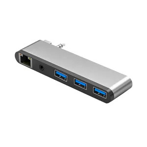 Adaptateur USB 3.0 lecteur SD 3.5mm Port AUX RJ45 Station d'accueil Ethernet Hub USB C pour nouveau MacBook Pro 2023 14/16 pouces