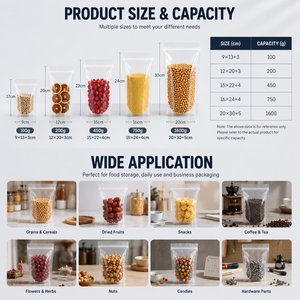 Stand Up Pouch Transparent Resealable Ziplock Food Grade Moisture Proof Packaging for Snacks Spices Pet Food - Product Image 3