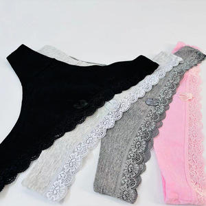 String en coton doux mélangé avec dentelle, taille basse, confortable, pour femmes - Product Image 5