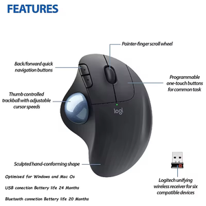 Souris ergonomique à trackball <span class=keywords><strong>Logitech</strong></span> <span class=keywords><strong>ERGO</strong></span> <span class=keywords><strong>M575</strong></span> S, souris de bureau sans fil Bluetooth double mode avec récepteur USB 2.4G - Product Image 2