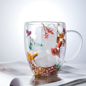 Gobelet Double Paroi Transparent en Borosilicate avec <span class=keywords><strong>Fleur</strong></span> Naturelle Séchée pour Eau, Café, Jus. Idéal pour Fêtes et Cadeaux - Product Image 2