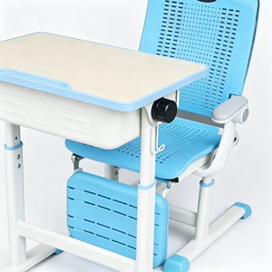 <span class=keywords><strong>Bureau</strong></span> et chaise d'école individuels réglables avec cadre métallique, dossier perforé et repose-pieds pour la sieste des élèves en classe - Product Image 6