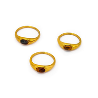 Bague ovale en acier inoxydable plaqué or 18 carats avec pierre œil de tigre, anneau massif bombé en pierre naturelle pour femme, idéale pour le quotidien