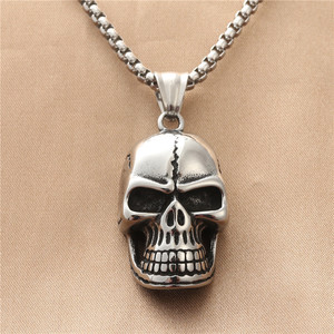 Men's Tibetan Silver Skull Pendant Necklace Retro Skeleton Design Geometric Style Dongguan Other Occasion 19043 - Product Image 1