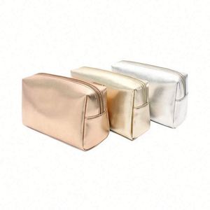 Bolsa de Maquillaje de Alta Calidad con Cierre Dorado Rosa, Bolsa Cosmética de Cuero PU Plateado, Estuche de Belleza - Product Image 2