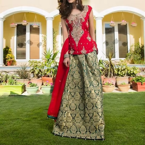 ATIYA LIBAS elegante indio/paquistaní corto gasa Kurta Lehenga para fiesta de boda Vestido bordado pesado ajuste Flare - Product Image 6