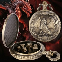 Mini-jeu de dés DND portable, polyèdre, boîte à dés en alliage de zinc en forme de montre de poche avec chaîne pour jeux de rôle DND