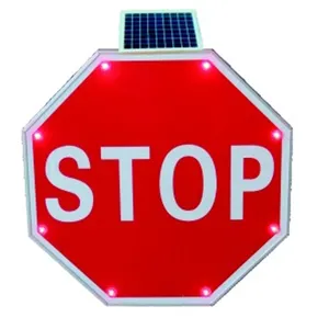 Aluminum Board Solar Powered LED Flashing Light Stop Sign Traffic Warning Signs for Traffic Safety Items
