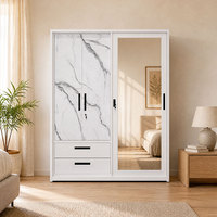 Armoire en acier imprimé à 3 portes avec porte coulissante miroir, placard métallique pour rangement de chambre