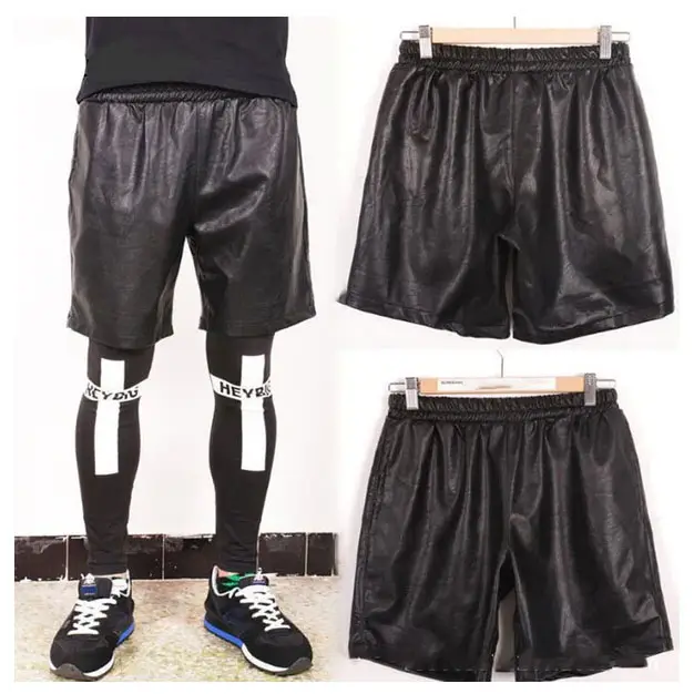 Summer Mens Leather Shorts Sports Gym Casual Wear Elastic Waist Hip Hop Short Pants Custom Pu Leather Shorts Men