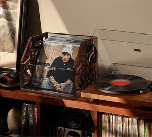 Custodia in legno per dischi in vinile, Organizzatore porta documenti in bambù, Porta riviste e giornali da scrivania, Scomparto portaoggetti da tavolo per ufficio - Product Image 2