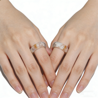 Bague Dôme Polie Faite à la Main en Agate Fleur de Cerisier et Jade, Pierres Naturelles de Cristal 15-20mm, Tendance et Très Vendue