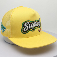 Gorra de béisbol de malla estilo camionero con logo personalizado amarillo, de moda, hip hop, de calidad premium, transpirable, de terciopelo, lona, 3D, para exteriores, informal. ¡Gran oferta!