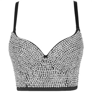 Débardeur Camisole Perlé pour Femme, Vêtement d'extérieur Transparent avec Détails Strass, Haut Corset Dos Nu Tendance - Product Image 1