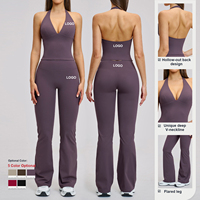 Ensemble de fitness sans manches à col en V pour femmes, pantalon de yoga taille haute coupe ajustée, vêtements de sport et d'entraînement