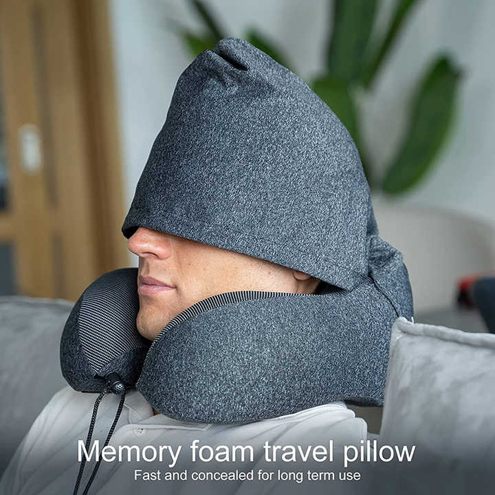 Custom Oversized Ergonomic U-shape Travel Pillow Travel Neck Pillow with Hood