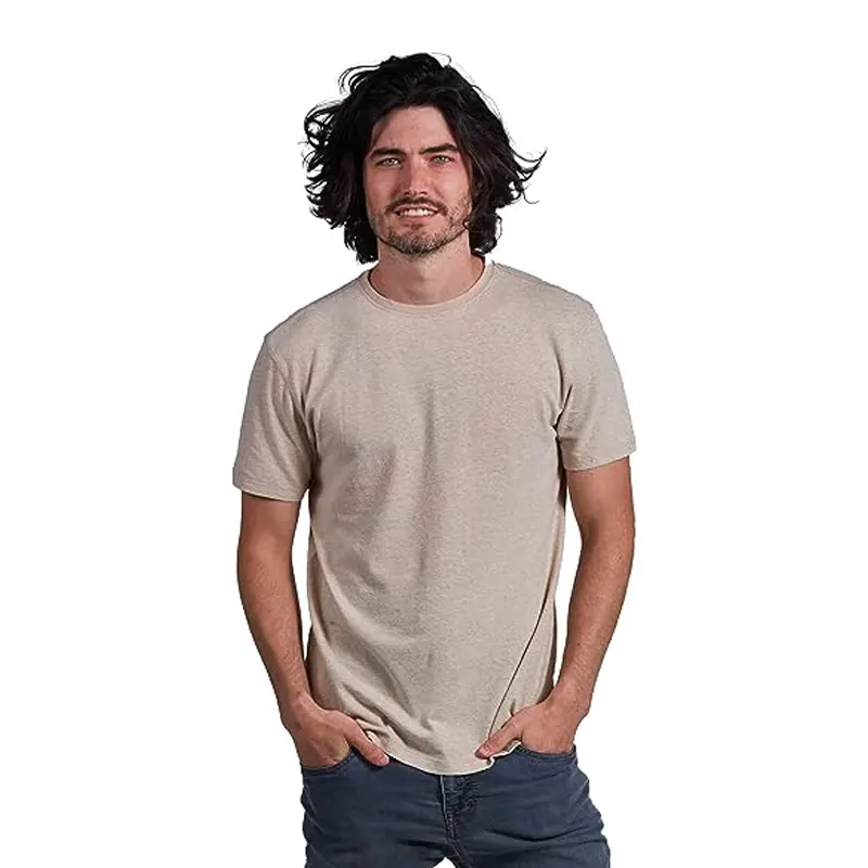 Kaos Oblong rami ramah lingkungan kaos cetak kustom rami katun organik T shirt dasar berkelanjutan untuk pria pakaian produsen