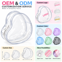 Sac de rangement transparent en forme de cœur, mini et portable, avec fermeture éclair, pour écouteurs, chargeur, accessoires de voyage, avec porte-clés