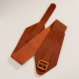 <span class=keywords><strong>Ceinture</strong></span> large à <span class=keywords><strong>boucle</strong></span> ardillon pour femmes avec élastique pour robe et manteau - Product Image 3