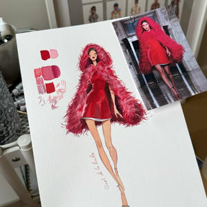 Пушистое вечернее модное платье из полиэстера с перьями, темно-красное, от производителя OEM-одежды, класса люкс - Product Image 2