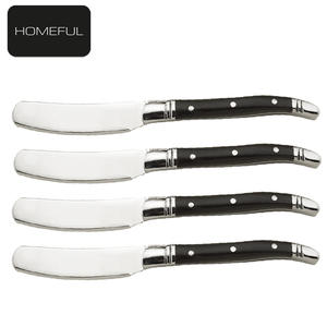 <span class=keywords><strong>Couteau</strong></span> à tartiner en acier inoxydable avec manche en plastique noir, ensemble de couteaux à pain, 4 couteaux à tartiner pour fromage à pâte molle, lavable au lave-vaisselle - Product Image 3