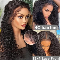 Pelucas de Cabello Humano Rizado 360 Full Lace Transparent Frontal sin Pegamento con Nudos Decolorados y Línea de Cabello Natural, Estilo Xuchang 4C Kinky Edges, Venta al por Mayor
