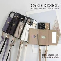Étui de téléphone avec cordon et emplacements multiples pour cartes pour iPhone 14 15 16 Pro Max Plus