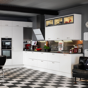 Meubles de cuisine modernes préfabriqués en MDF et mélamine avec charnières et robinet pour centres commerciaux et hôpitaux - Product Image 1