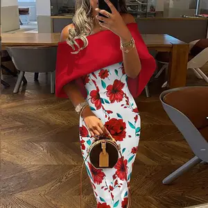 bett lives Plus Size Women Elegant Classic Floral Print Sexy Off Shoulder Bodycon Pencil Dress Office Ladies