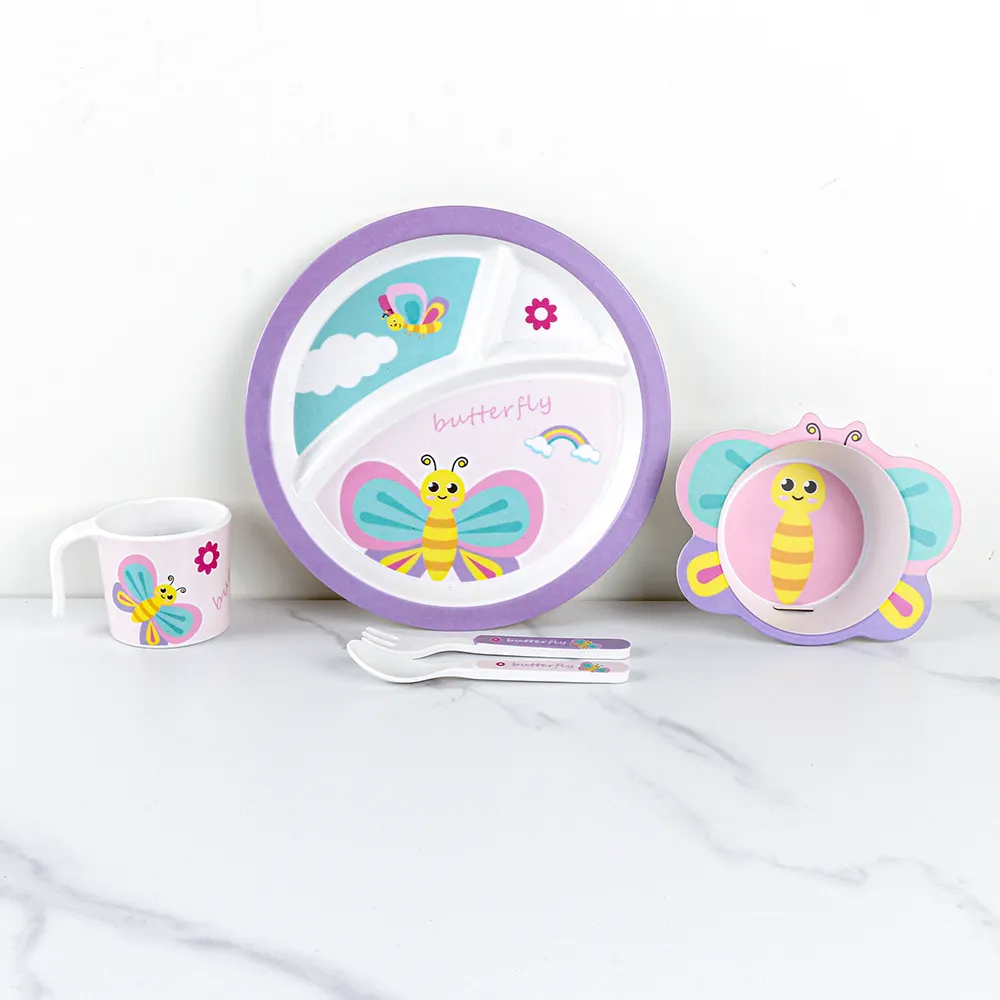 Set di stoviglie in melamina da 5 pezzi set piatti per bambini tazze per uso alimentare eco friendly set stoviglie con scatola