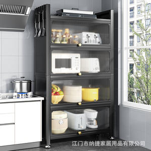 Meuble de cuisine moderne Najie, armoire modulaire sur pied pour micro-ondes avec porte vitrée, structure métallique, design rectangulaire - Product Image 2