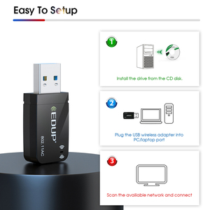 Bộ Chuyển Đổi Wifi USB3.0 <span class=keywords><strong>Mini</strong></span> EDUP 1300Mbps, Bộ Chuyển Đổi <span class=keywords><strong>USB</strong></span> AC Không Dây Băng Tần Kép 5.8G/2.4GHz Cho Máy Tính Để Bàn Máy Tính Xách Tay - Product Image 5