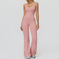 Combinaison de yoga une pièce personnalisée en nylon à jambes évasées, tenue de sport pour femme