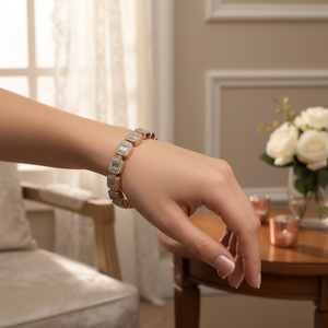 Exclusive Elegant Real Natural Diamond <b>Studded</b> Round and Baguette Tennis Bracelet in 10kt Rose Gold - Product Image 3