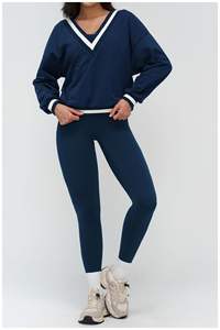 Haut en coton sexy à manches longues, col en V profond, coupe oversize, style <span class=keywords><strong>sweat</strong></span> à capuche, tissu color block, idéal pour le sport et les tenues décontractées, doux et agréable pour la peau - Product Image 3