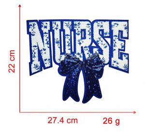 New Stock Big Size 27cm Iron on Chenille Sequin Mixed Embroidered <b>Nurse</b> Bow Patch - Product Image 5