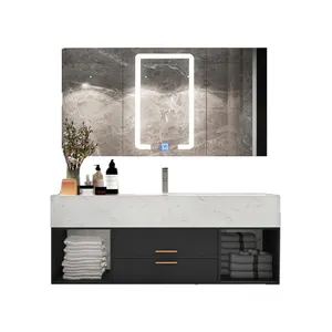 Moderne design bad möbel marmor top 120cm wand montiert bad eitelkeit mit smart LED spiegel schrank