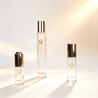 Flacon compte-gouttes transparent doré de 5 ml, 10 ml, 15 ml, 30 ml, 50 ml pour soins de la peau, huiles essentielles corporelles